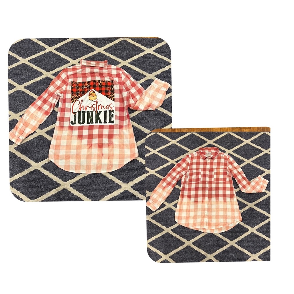 Upcycle flannel xmas bleach button shirt - Picture 3 of 7